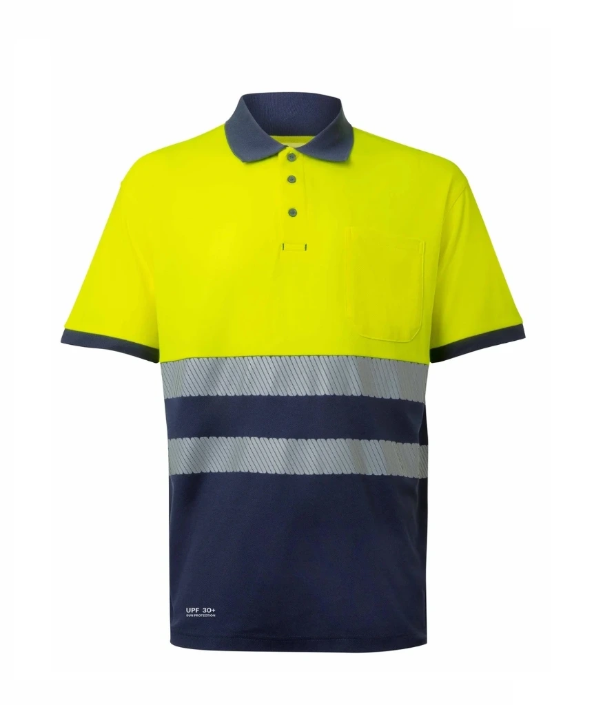 POLO 305543 HI VIS Cotton · BICOLOR · MC · BOLSILLO · ALGODON · BANDAS SEGMENTADAS · ECO · PROTEC. SOLAR >30ºC · AV · CE II CAT · [150g]