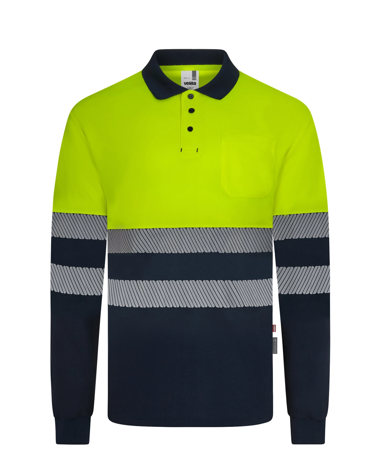 POLO GRS 305535 · ML · BICOLOR · BOLSILLO · BANDAS SEGMENTADAS · PROTECCION SOLAR >50ºC · ECO · AV · CE II CAT · [140g]